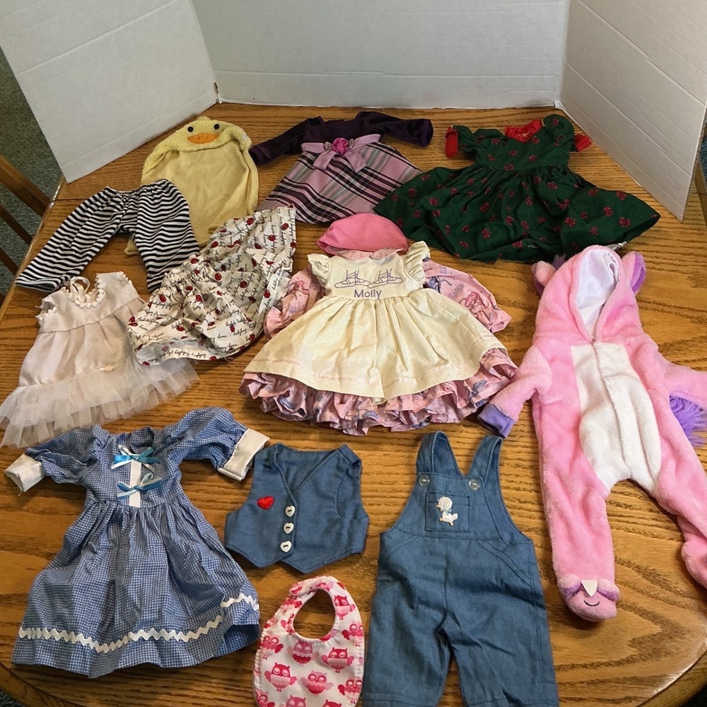 18 Inch Doll Clothes Lot Unicorn Jumpsuit Denim Overalls Gingham Dress 12pc Set